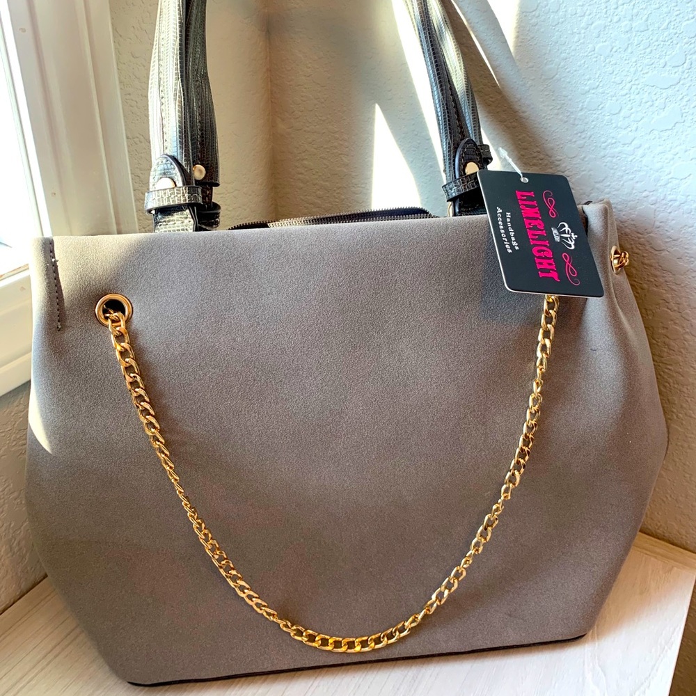 Limelight Dark Grey Faux Suede Chain Handbag